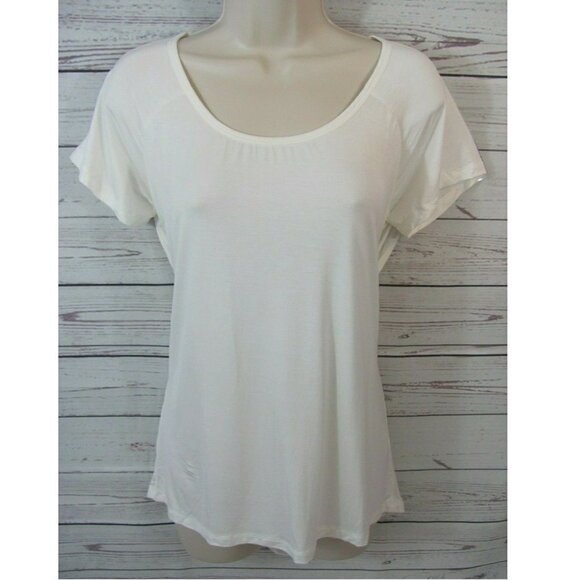 The Free Yoga Womens Top Size L White Short Sleeves Workout Casual Open Back NWT - Picture 1 of 9